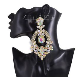 CuiEr 4 5 Gold Crystal AB Statement Earrings Drag Queen Pageant Fashion Women Jewellery for wedding bridal Rhinestones 220720233S
