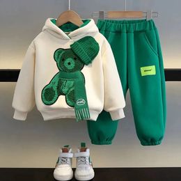 Clothing Sets Autumn New 1-10 Year Old Children's Hooded Sweater Sports Set Boys and Girls' Woollen Hat Little Bear Long Sleeve Casual Two Piec 231019