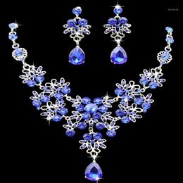 Earrings & Necklace KMVEXO Multiple Colours Water Drop Wedding Bridal Formal Party Prom Jewellery Sets Crystal Rhinestone Brides Sets3047