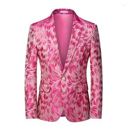 Men's Suits Spring Fall Korean Style Men Fashion Designer Dobby Floral Blazer Coat Man Purple Yellow Blue Jacquard Flower Blazers Coats