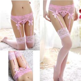 Garters 1 Pair Sheer Sexy Fashion Top Thigh-Highs Stocking And Garter Belt Suspender For Female Summer Style Lady Girl Pink217A