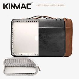 Laptop Bags Kinmac Brand PU Leather Laptop Bag 12 13.3 14 15.4 15.6 Inch Shockproof Man Lady Women Case For MacBook Air Pro M1-2 PC Dropship 231019