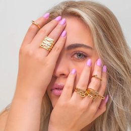 Cluster Rings Women Letter Personalitied Adjustable Geometric Gold Colour Opening Exquisite Finger Fashion Jewellery Gift