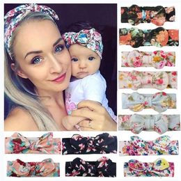 Hair Accessories 2 Pcs/Set Baby Mom Girl Headband Infant Accessory Ear Bow Headwear Gift Toddlers Bandage Ribbon Children Kid Printed