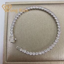 Wong Rain 100% 925 Sterling Silver 3 3 MM Created Moissanite Gemstone Bangle Charm Wedding Bracelet Fine Jewellery Whole CX200276s