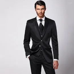 Men's Suits Custom Black Satin Men Classic For Wedding Evening Party Groom Tuxedos Slim Fit Terno Masculino Blazer 3Pieces