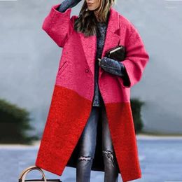 Women's Trench Coats Plus Size Women Jacket Highstreet Lady Patchwork Print Winter Warm Thick Woollen Female Oversize Windbreak Overcoats