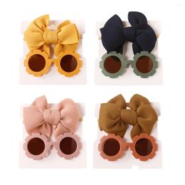 Hair Accessories Baby Girls Sun Flower Sunglasses Bow Hairband Set Born Head Bands Summer Beach Pography Props 2Pcs