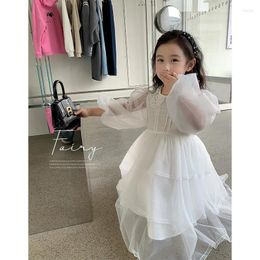 Girl Dresses Children Clothing 2023 Girls Solid White Spring Sweet Princess Dress Korean Style Mesh Gauze Flower Cute Kids