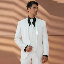 Men's Suits Custom White Satin Men For Wedding Pants Notched Lapel Groom Tuxedo Groomsmen Blazers 3Pieces Slim Terno Masculino