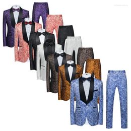 Men's Suits Luxury Men Slim Fit Jacquard Suit Male Business Party 2 Pcs Set Blazers Pant Casual Wedding Social Tuxedo Dress Homme