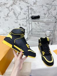 Casual Shoes Comfort High-top Freestyle Trainers Men Orange Rubber Sole Goatskin Leather Skateboard Walking Wholesale Runner Sneakers 35-46