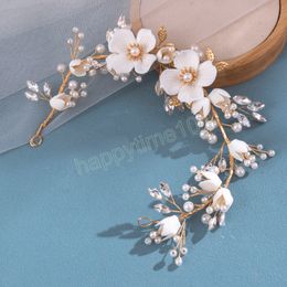 Flower Hairband Pearl Tiaras Wedding Hair Accessories Fashion Golden Hair Hoop Bridal Headbands Banquet Noiva Hair Jewellery