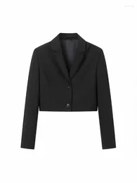 Women's Suits Women 2023 Fashion Cropped Single Breasted Black Slim Blazer Coat Vintage Long Sleeve Female Outerwear Chic