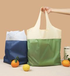 DHL100pcs Shopping Bags Polyester Two Colour Patchwork Large Capacity Foldable Storage Bag Mix Colour