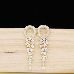 Dangle & Chandelier Dubai 18 Karat Gold Pendant Earrings Rose Tassel Jewellery Earrings For A Wedding Party Elegant And Beautiful L327C