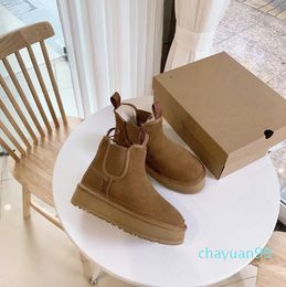 Neumel Platform Chelsea Boot Designer Woman Winter Ankle Australia Snow Boots Thick Bottom Real Leather Warm Fluffy Booties