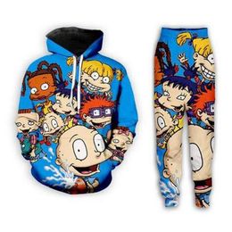 New Men Womens Cartoon Rugrats 90's Funny 3D Print Fashion Tracksuits Hip Hop Pants Hoodies MH0225296A