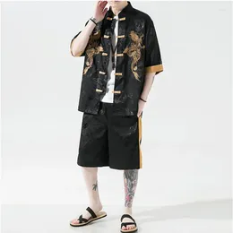 Men's Tracksuits Men Embroidery Shorts Sets Korea Fashion Short Sleeve Shirts Handsome 2 Piece Set Mens Mosaic Casual Chic Sportswear