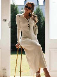Casual Dresses Lapel Button Knitted Maxi Dress Women Causal Long Sleeve Turn Down Collar Bodycon Female Fashion Slim Robes