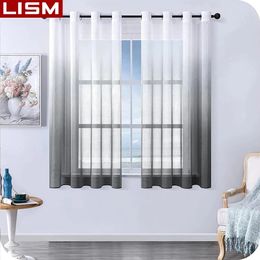 Curtain LISM Gradient Short Tulle Sheer Short Curtains for Living Room Decoration Curtains for the Room Kitchen Voile Organza Curtains 231019