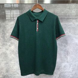 Men's Polos Geometric Pattern Knitted Polo Shirt Personalized Slim Lapel Short Sleeve Tshirt Summer Top Quality Color Contrast