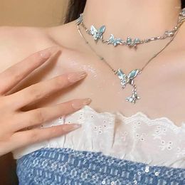 Pendant Necklaces Blue Butterfly Necklace For Women Korean Fashion Design Trend Sweet Woman Kawaii Trendy Creative Party Girl Jewelry