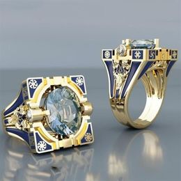 Fashion Geometric Square Shaped Gold Finger Rings Men Buddhism Chakra Henna Filled Round Zircon Stone Ring Jewellery Z3P332 Cluster292U