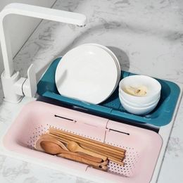 Kitchen Storage Retractable Sink Drain Rack Basket Dish Shelf Adjustable Vegetable Fruits Washing Basin Philtre Accessories