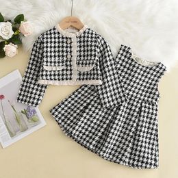 Clothing Sets Bear Collar Sweetheart Set for Children and Girls 3 Piece Princess Clothing Set for Children's Jacket+Tank Top Dress+Bottom Shirt Set 231019