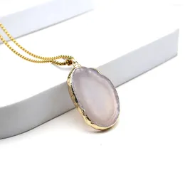 Pendant Necklaces 35x45mm Natural Gem Stone Ellipsoid Necklace Healing Jewellery Stainless Steel 60cm Mens Women Charms