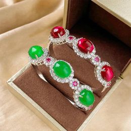 Bangle SpringLady 10 12MM Oval Cut Lab Ruby Emerald Gemstone Fashion Personality Bangles For Women Jewellery Anniversary Gifts