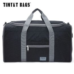 Duffel Bags TINYAT Male Men Travel Bag Folding Bag Protable Molle Women Tote Waterproof Nylon Casual Travel Duffel Bag Black luggage T-306 231019