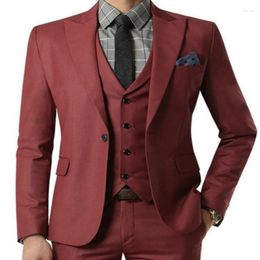 Men's Suits Men Suit 3 Pieces Classic Wine Red Formal Slim Fit Evening Groom Tuxedo Prom Party Blazer Jacket With Pants