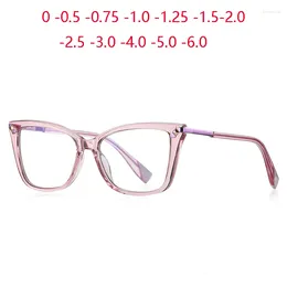 Sunglasses Pin Frame Blue Light Blocking Prescription Glasses For The Nearsighted TR90 Women Cat Eye Short-sight Eyewear 0 -0.5 -0.75 To -6