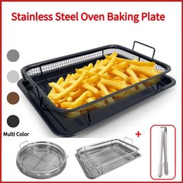 Baking Moulds Copper Baking Tray Oil Frying Baking Pan Stainless Steel Non-stick Chips Basket Baking Dish Grill Mesh Square Frying Colander 231018
