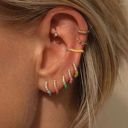 Hoop Earrings Vintage Stainless Steel Round Little For Women Boho Simple Crystal Zircon Irregularity Ear Buckle Piercing Jewellery