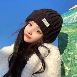 Beanie/Skull Caps Winter Women Beanie Cap Solid Colour Warm Knitted Skullies Hat for Lady Girl Korean Soft Thick Crochet Beanies Caps Bonnet 231019