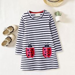 Girl Dresses Girls And Toddler's Long Sleeve Dress Stripe Cartoon Appliques Print A Line Flared Skater Cotton Audition