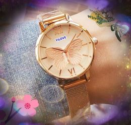 Top Luxury Quality Fashion Watch Women's Stainless Steel Mesh Waterproof Clock Quartz Movement 3D Bee Skeleton Lovers Small Dial Rose Gold Silver Color Wristwatch