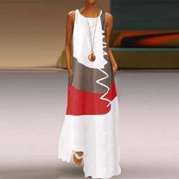 Sexy New Womens Summer Retro Vintage Long Cotton and Linen Matching Colour Sleeveless Dresses Skirt Big Size S-5XL245I