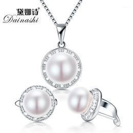 Dainashi real freshwater pearl Jewellery set with slide pendant and hoop earring with 925 sterling necklace for women1275r