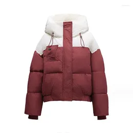 Women's Trench Coats Puffer Jacket Patchwork Winter Snow Parkas Zipper Cotton Padded Thick Warm Coat Women Big Pocket Clothes Hooded