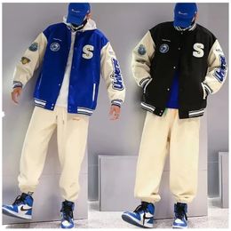 Men's Jackets Klein Blue Baseball Jacket Men Unisex Vintage Patchwork Jacket Spring INS Hip Hop American Baseball Jersey Couple Casual Coat 231018