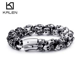 Kalen Large Stainless Steel Shiny Skull Charm Bracelets Men's Bracelet Boy Punk Skeleton Fashion Jewellery Gift To Big Men2391