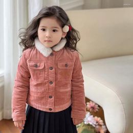 Down Coat Winter Jacket Kids Clothing Baby Girl Clothes Sweet Orange Pink Corduroy Fabric Cotton