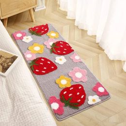 Bath Mats Inyahome Rugs Non Slip Cute Strawberry Flower Shaped Water Absorbent Plush Washable Bathroom Floor 231019