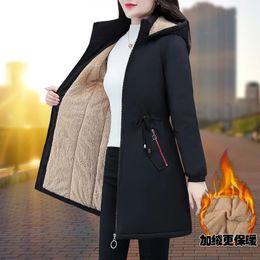 Womens Down Parkas winter Cotton padded womens mid length jacket with plush and thick cotton Can remove hat 231019
