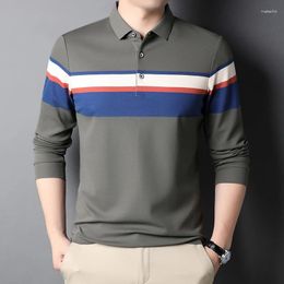 Men's Polos 2023 Cotton Business Casual Mens Polo Shirts Spring And Autumn Long Sleeve Wide Stripe Shirt Men High Quality 3XL