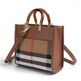 Shoulder Bags Cowhide Leather Women Bag 2023 Luxury Designer Handbags High Quality Plaid Canvas Crossbody Tote Purses No